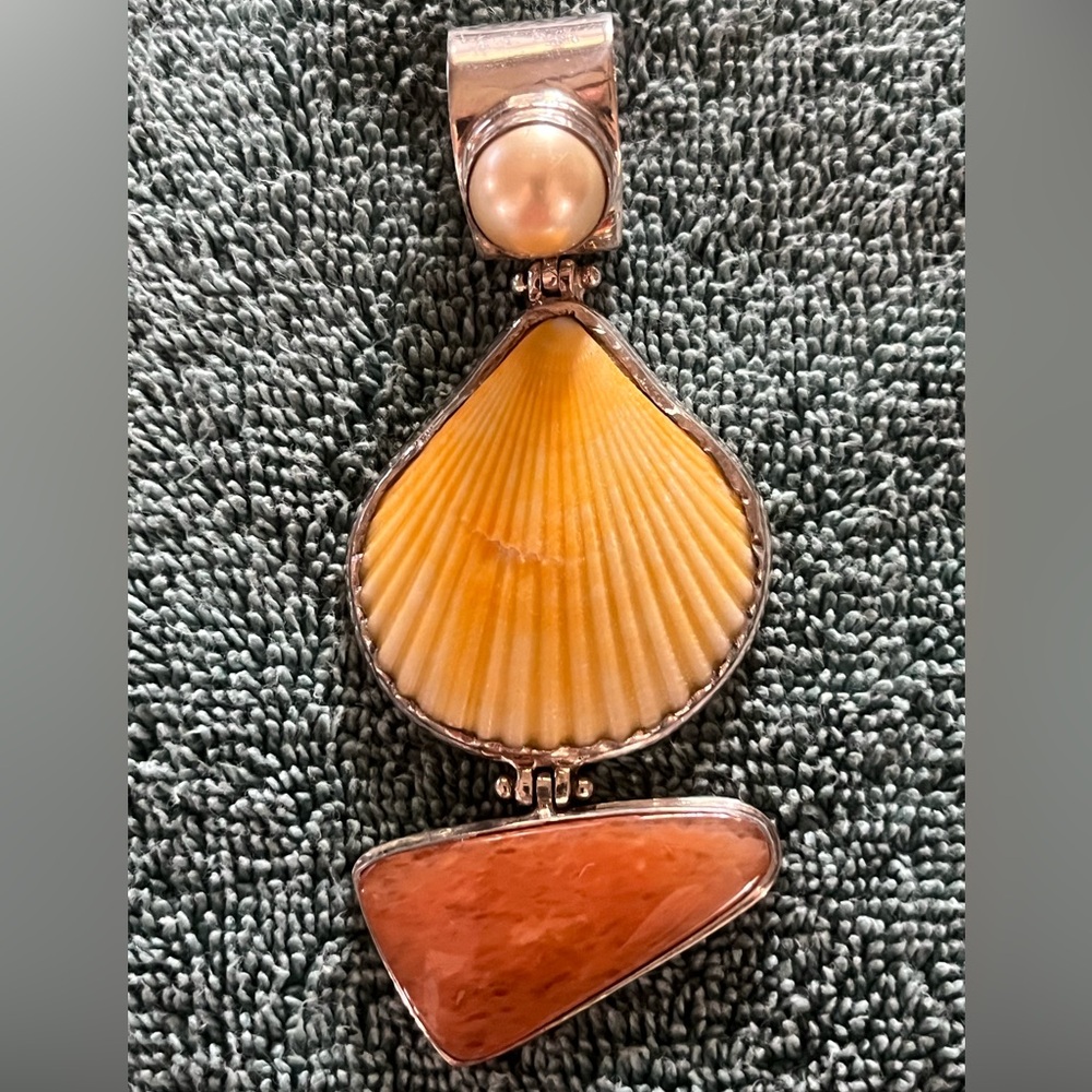 Shell and Stone Pendant with Pearl Accent